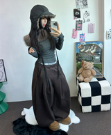ファー🤎🧸セミクロッピードオフショルダーロングスリーブTシャツ🩶🤎