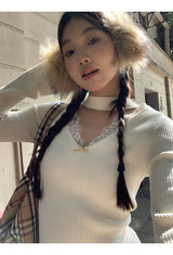 Choker V-neck Lace V-neck Long Sleeve T-shirt