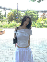  Twist Off-Shoulder Short Sleeve T-Shirt (3 Colors)