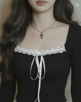 [NMIXX Haewon Necklace] Nocturne Gothic Cross Collarbone Necklace (Stainless Steel)