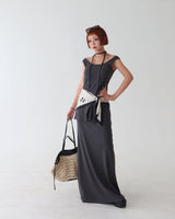 Scarf Set Eyelet Sleeveless & Skirt Two-Piece Set
