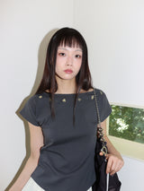 SHELL CAP SLEEVE T (CHARCOAL)