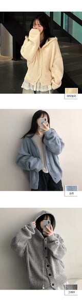 Tory button hooded knit cardigan