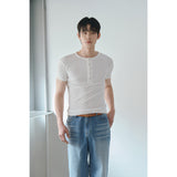High ribbed henry neck half sleeves(Ivory)