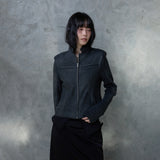 RIBBED SLEEVE LEATHER JACKET