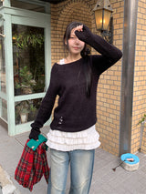 ダメージボートネックルーズニット (3C)