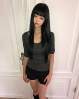 Mameko Shirred  7-Sleeve T-Shirt