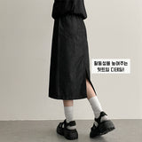 Sink non-fade raw denim long skirt