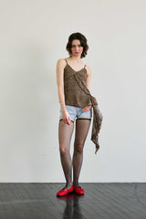 LEOPARD FRILL SLEEVELESS TOP / BROWN