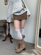 Rustle Buckle Strap Soft Slouch Suede Long Boots