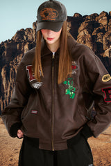 STAR B VARSITY JACKET VINTAGE LEATHER BROWN