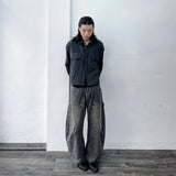 Curved Double-Knee Washed Trousers