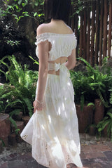 [ mori girl ] whitey back ribbon floral long ops