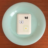 フラワーズアンドバタフライホワイトレザーカードウォレットセット