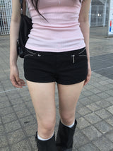 ウンジョスパンジッパーレースロールアップショートパンツ