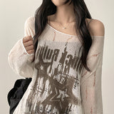 Roven ダメージシースルーメッシュニットロングスリーブTシャツ