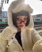 [Handmade] Wool knit zip-up jacket