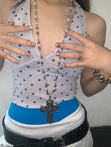 Silver cross@heart long necklace