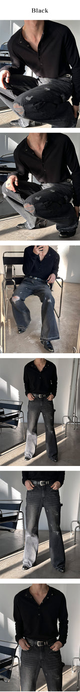 [S/S] ディープマッスルヘンリーネックニットスリーブ(3color)