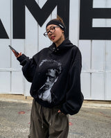 B-Pit Print Snap Balloon Crop Hoodie