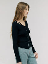 CUT OUT SLIM FIT KNIT CARDIGAN BLACK