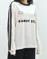 PEANUT STAIN - 4ストライプ アーム アイボリー ボクシー長袖 Tシャツ