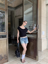 ワンショルダーインナーレイヤードツーピースハルターネックTシャツ