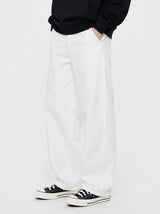ベーシック ウォッシング ワイド コットン パンツ(white)