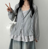 Wanu linen button hooded cardigan