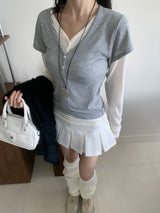 Layer Hug Layered Henley Button Long Sleeve Tee 