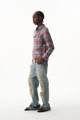 Cropped Plaid Embroidered Shirt