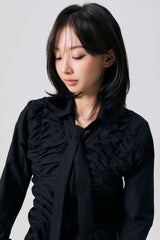 ELISE TIE SHIRRING SHIRT / BLACK