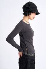 Side button slit long sleeve