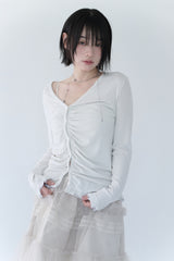 ASYMMETRIC SHIRRING LACE CARDIGAN DUSTY WHITE
