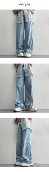 [Short, basic, long] [S-2XL] [Summer long pants!] ジェロームワンタックサマーワイドデニムパンツ (4 colors)