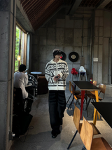 Ethnic Collar Over Knit Zip-Up