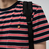 REGULAR STRIPE WOOD BUTTON TEE (NAVY)