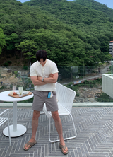 エアクールボタンカラーショートパンツニット
