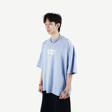 HIERARCHY STUDIOS TMTNW - ブルーバーンアウトワイドオーバーサイズTシャツ