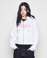25FW WOMAN アーチシェイプドロゴクロップナッピングフーディージップアップ