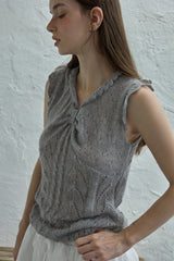 Ribbon sleeveless knit_gray