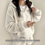 Bay Check Anorak Fleece Semi-Zip Up Hoodie