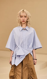 Bijou point short sleeve shirts Sky blue