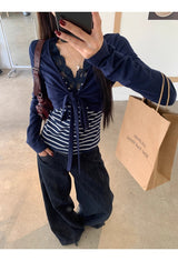 ボレロレイヤードストライプロングスリーブトップ