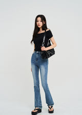 rope shirring off-shoulder tee