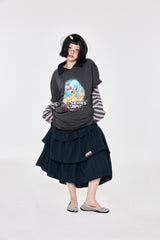 チェックラッフルスカート  Navy