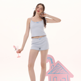 Baby Blue Knitted Sleepwear Set – Soft Sleeveless Camisole & Comfort Shorts | Cozy Loungewear