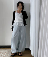 Demon Pastel Summer Cotton Big Wide Long Cotton Pants with Belt Detail 4 Colors