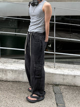 String Wide Cargo Denim PT