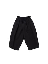 6CRAYON Black French Lotus Waist Drawstring Wide Leg Casual Shorts